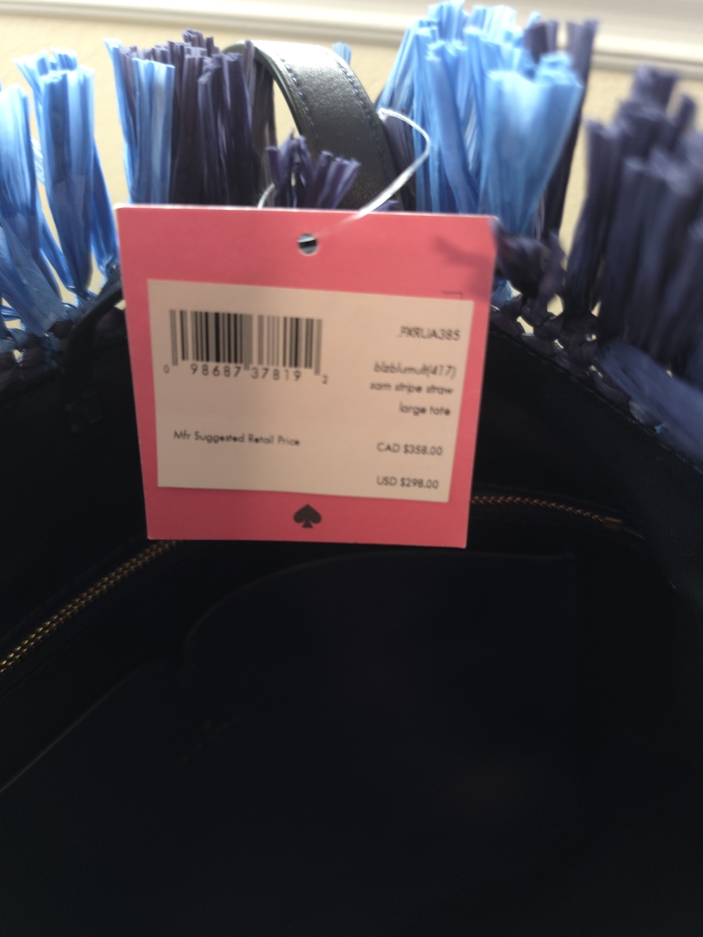 Kate Spade blue striped crochet fringe tote - Picture 5 of 11